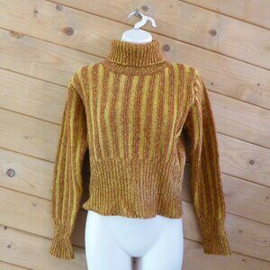 22 Octobre Mustart Yellow Brown Long Sleeve Turtleneck Crop 100% Wool Sweater S